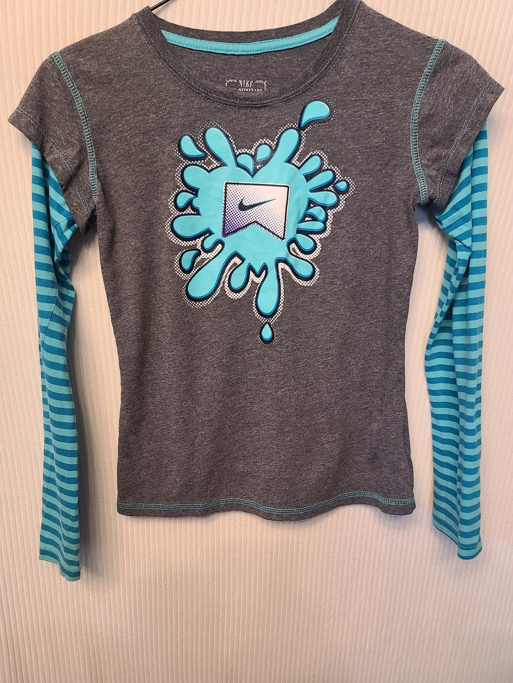 Nike Gray & Teal Splash Long-Sleeve Layered Tee